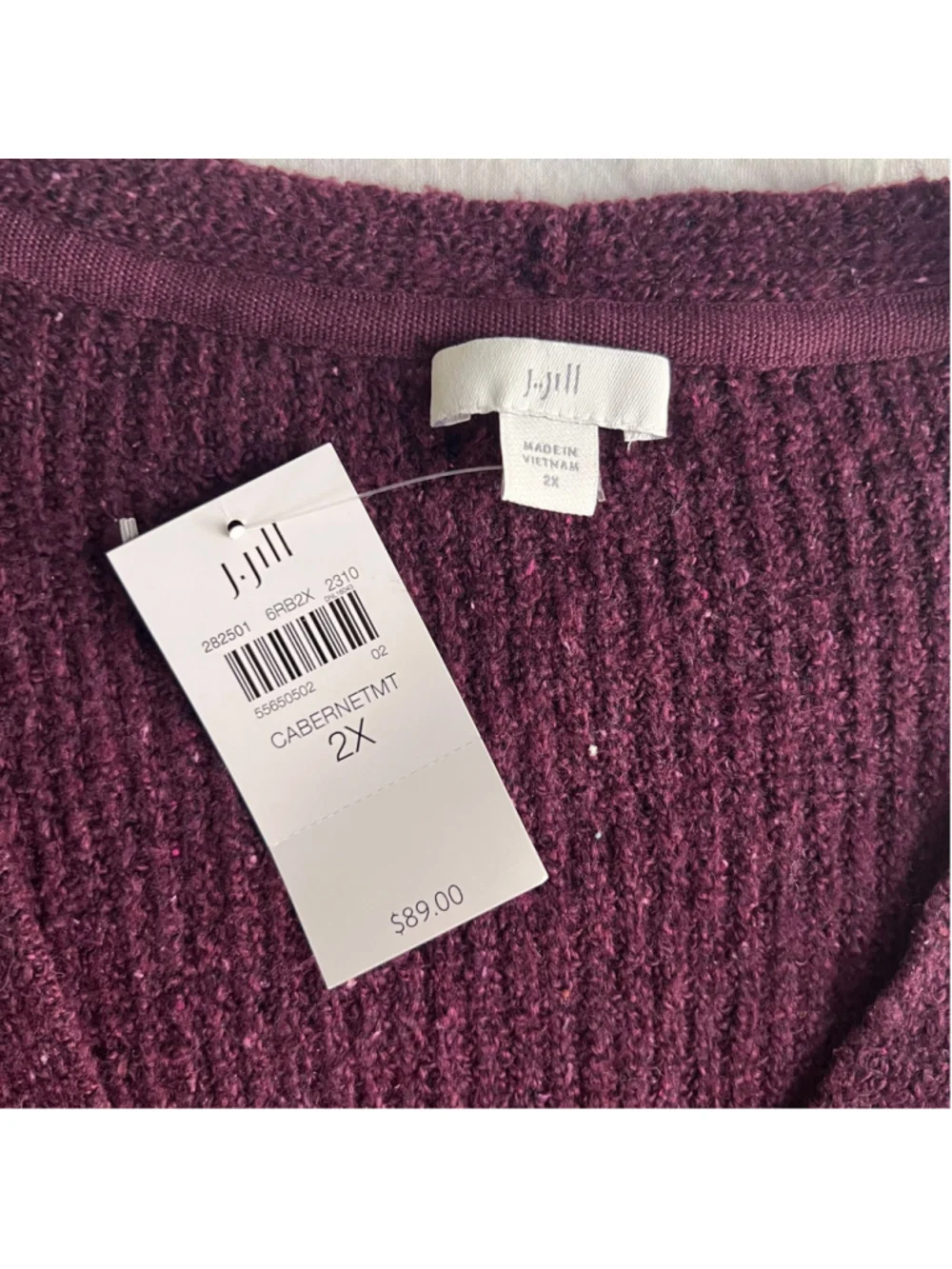 NWT J.Jill V-Neck Pullover Sweater Size 2X Knit Cotton Blend Cabernet MSRP $89